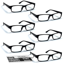Boost Eyewear 6 Pack Reading Glasses, Traditional Black Frames, for Men and Women, with Comfort Spring Loaded Hinges, Black, 6 Pairs (+3.25)
