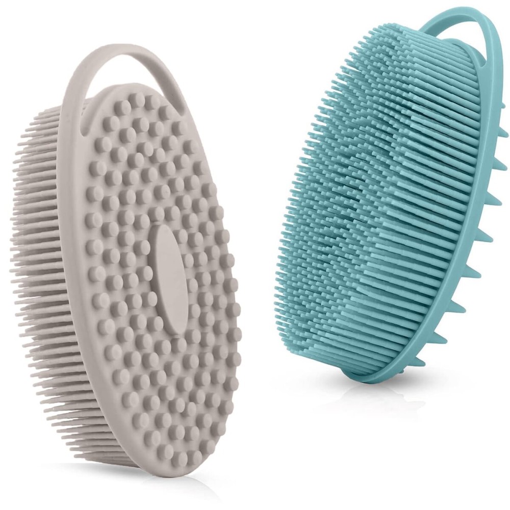Silicone Body Scrubber - Dual-Sided Silicone Loofah for Shower, Set of 2 Soft Exfoliating Body Bath Shower Scrubber Loofah Brush Easy-to-Clean for Sensitive Kids Women Men All Kinds of Skin