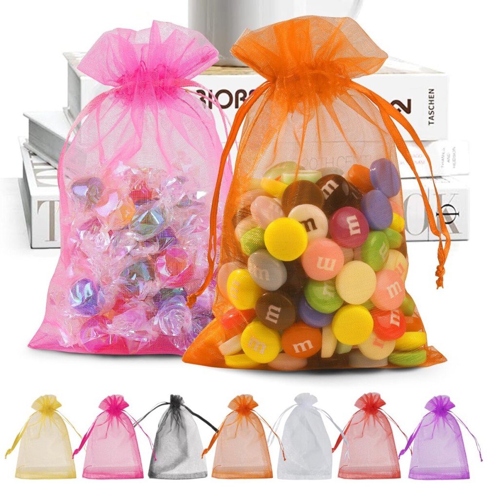 ANZNKU 50 Pack Multicolor Organza Bags 4 x 6 inch, Small Mesh Bag Drawstring, Organza Gift Bag for Christmas Wedding Party Favor Jewelry Candy