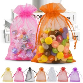 ANZNKU 50 Pack Multicolor Organza Bags 4 x 6 inch, Small Mesh Bag Drawstring, Organza Gift Bag for Christmas Wedding Party Favor Jewelry Candy