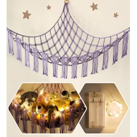 RelaxScene Stuffed Animal Storage Hammock Corner X-Large with LED Light - Baby Hammock Hanging Holder Plushies Net for Stuff Animals Organizer - Cute Room Decor Aesthetic Kids Toddler Nursery Bedroom