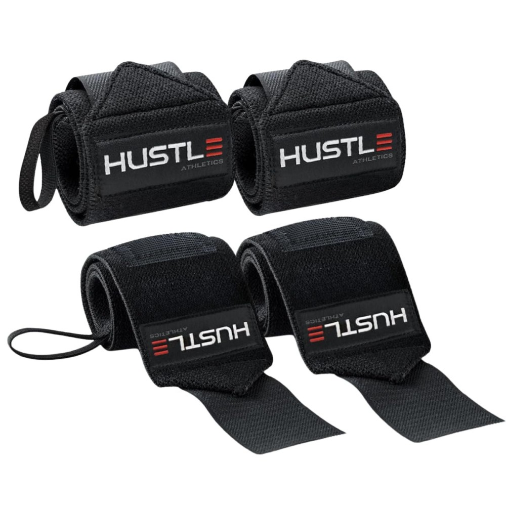 Hustle Athletics Wrist Wraps for Weightlifting - 18 & 12 Premium Wrist Support Weight Lifting Wraps to Lift Heavier & Train Harder - Heavy Duty Powerlifting & Bench Press Gym Straps for Men & Women