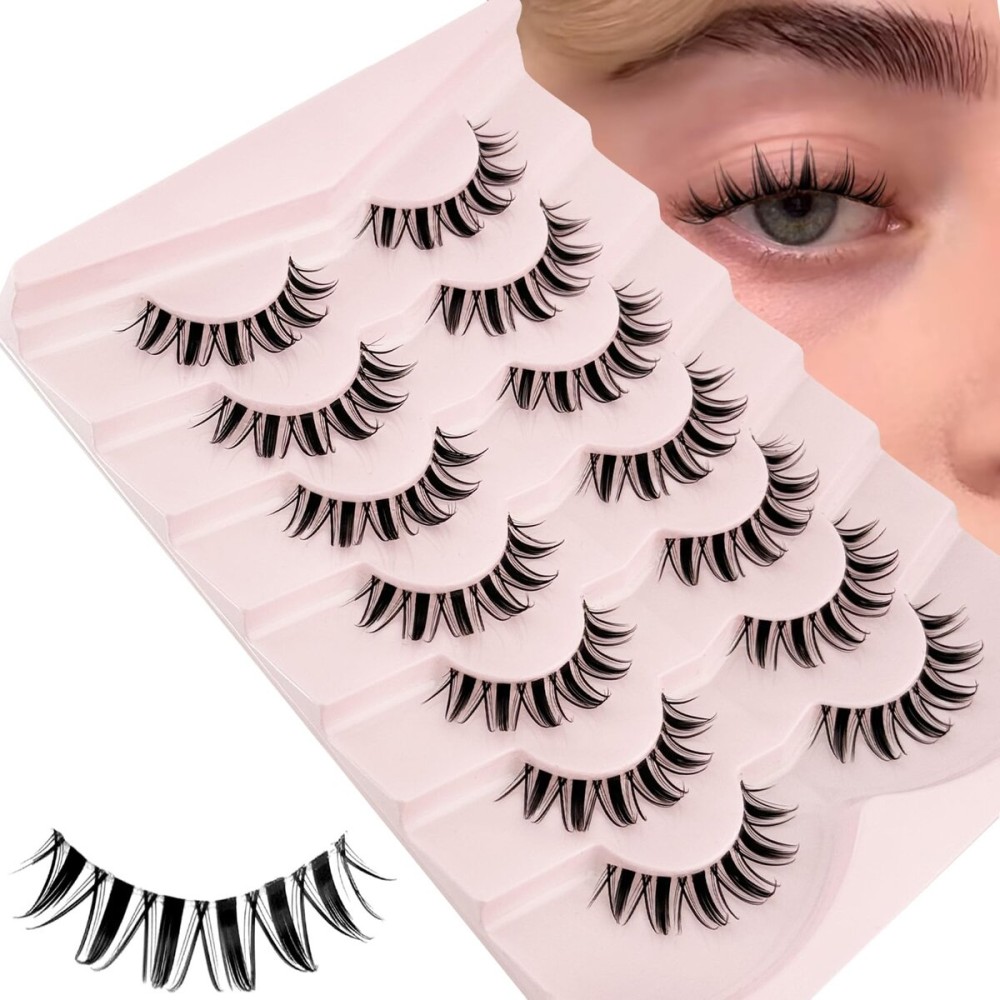 Fairy Lashes Manga Lash False Eyelashes Natural Look, Yasnai Anime Lashes Fake Lashes Volume 12mm Eye Lashes, Strips Lashes Natural False Lashes Clear Band 6 Pairs Pack