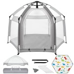Palopalo Pop Up Baby Playpen with UPF50+ Canopy & Mat, Indoor & Outdoor Foldable Play Pen for Babies and Toddlers, Portable Baby Beach Tent with Travel Bag, Pop Up Pack and Play Yard, Grey