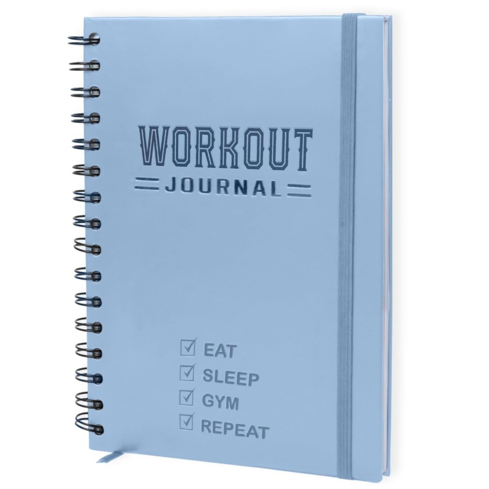 Nextnoid Hardcover Fitness Journal Workout Planner for Men & Women - A5(5.7 x 8.3) Sturdy Workout Log Book to Track Gym & Home Workouts - Blue
