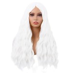 MapofBeauty 28 Inch/70 cm Long Wavy Middle Part with No Bangs Synthetic Fiber Curly Fashion Women Party Cosplay Wig (White)