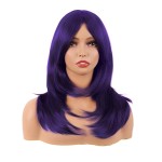MapofBeauty 20 Inch/50 cm Long Layered With Bangs Straight Synthetic fiber Shoulder Length Hair for Daily Use or Party Wig (Dark Purple)