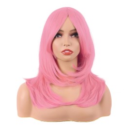 MapofBeauty 20 Inch/50 cm Long Layered With Bangs Straight Synthetic fiber Shoulder Length Hair for Daily Use or Party Wig (Light Pink)