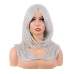 MapofBeauty 20 Inch/50 cm Long Layered With Bangs Straight Synthetic fiber Shoulder Length Hair for Daily Use or Party Wig (Silver)