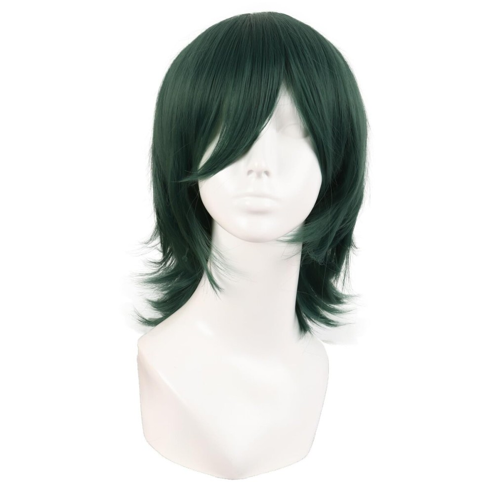 MapofBeauty 14 Inch/35 cm Short Cosplay Wolf Tail Synthetic Side Bangs Party Wig (Pine Green)