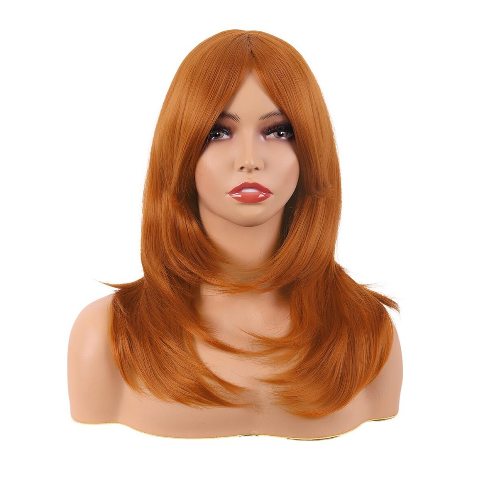 MapofBeauty 20 Inch/50 cm Long Layered With Bangs Straight Synthetic fiber Shoulder Length Hair for Daily Use or Party Wig (Orange)