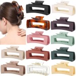 12 Pcs Large Square Hair Claw Clips for Women, 4.3-Inch Matte Rectangle Claw, Strong Hold Non-slip Hair Clips for Thick & Thin Hair,Mixed Color for Gifting, Work, and Daily Styling