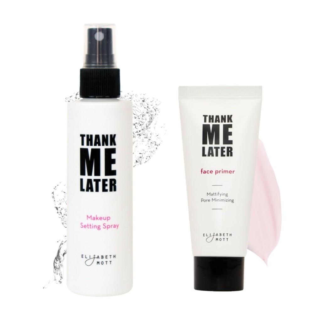 Elizabeth Mott Thank Me Later Primer & Setting Spray Bundle - Oil-Control Face Primer for Smooth, Matte Finish & Hydrating Setting Spray with Niacinamide for Dewy, Long-Lasting Makeup - 30g + 95ml