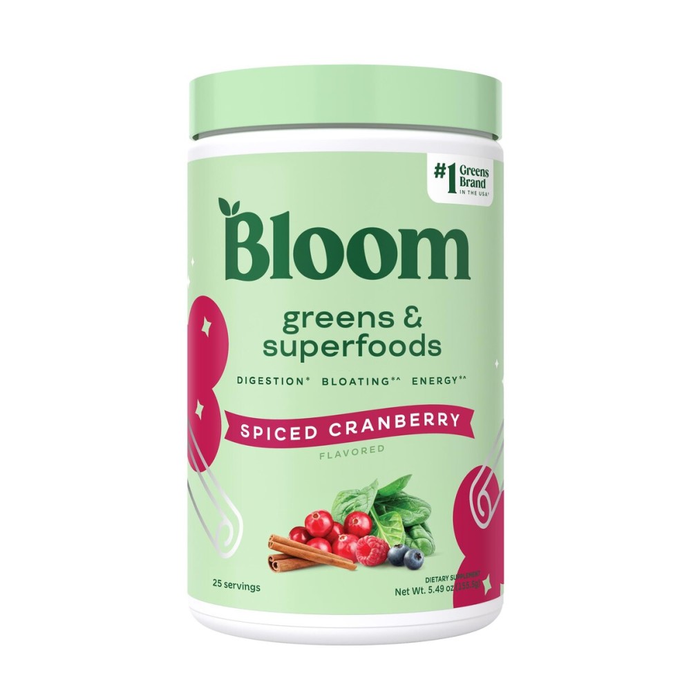 Bloom Nutrition Superfood Greens Powder, Digestive Enzymes with Probiotics and Prebiotics, Gut Health, Bloating Relief for Women, Chlorella, Green Juice Mix with Beet Root, 25 SVG, Spiced Cranberry