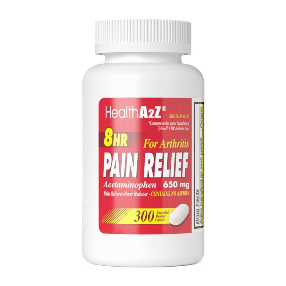 HealthA2Z Pain Relief Extended Release | Acetaminophen 650mg | 8 Hours | Arthiritis Pain | Pain Reliever - Fever Reducer | Contains no Aspirin (300 Count)