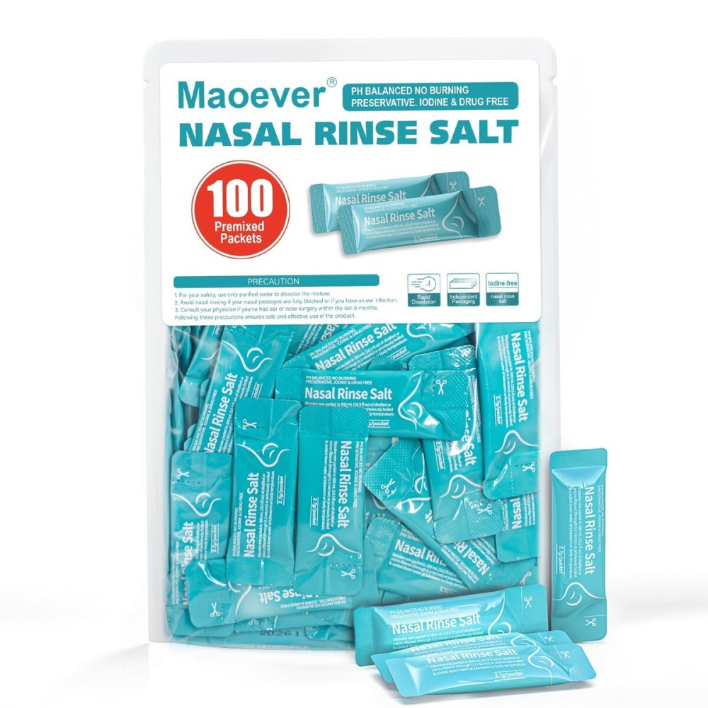 MAOEVER 100 Saline Packets, Neti Pot Salt Packets, Individually Wrapped Saline Packets for Neti Pots, Nasal Irrigation, and Squeeze Bottles & Sinus Relief | Sinus Care (Green, 100)