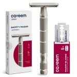 CAVEEM Double-Edge Safety Razor, Single-Blade Razors with 5 Stainless Steel Safety Razor Blades for Men and Women, Reusable Metal Razor - Silver Matt