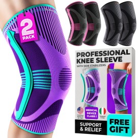 DR. BRACE ELITE Knee Brace with Size Stabilizer (2 Pack) Knee Brace for Women & Men, Workout, Sports, Daily Knee Compression Sleeve for Maximum Knee Pain Support & Fast Recovery (Galaxsis, X-Large) 2