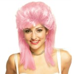 Swiking Pink Mullet Wigs for Women 70s 80s Rocker Shoulder Length Hair Shaggy Layered Fluffy Wig Cosplay Halloween Costume Replacement Wigs(Pink