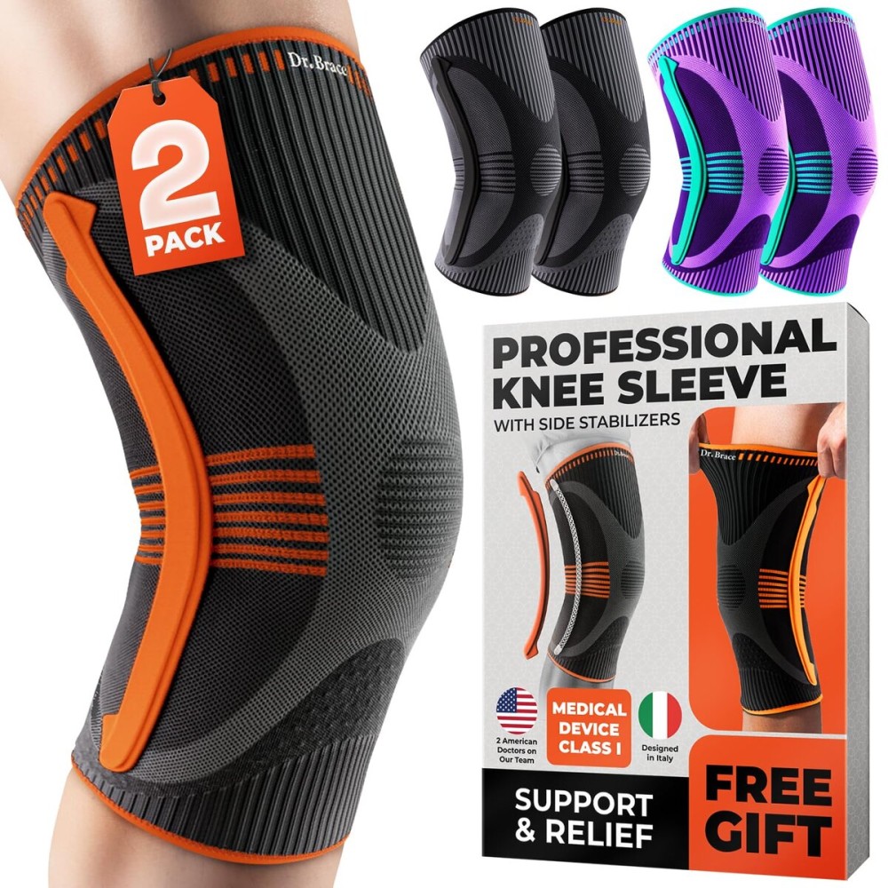 DR. BRACE ELITE Knee Brace with Size Stabilizer (2 Pack) Knee Brace for Women & Men, Workout, Sports, Daily Knee Compression Sleeve for Maximum Knee Pain Support & Fast Recovery (Mars, X-Large) 2