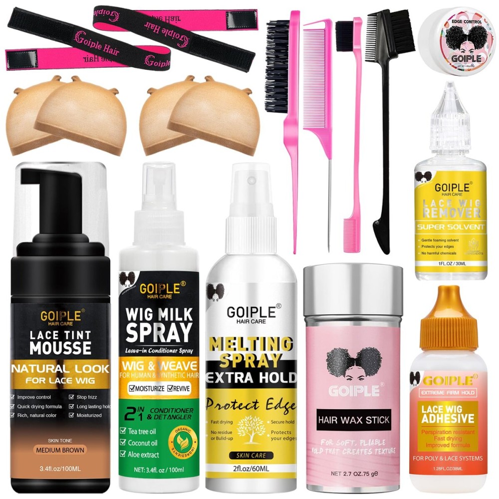 Lace Tint Mousse Wig Milk Spray for Synthetic Hair, Leave-in Conditioner Spray Conditioner  Detangler Moisturizer, Wig Glue for Lace Front Wigs Strong Hold Hair Adhesive Wigs Accessory Essentials Kit