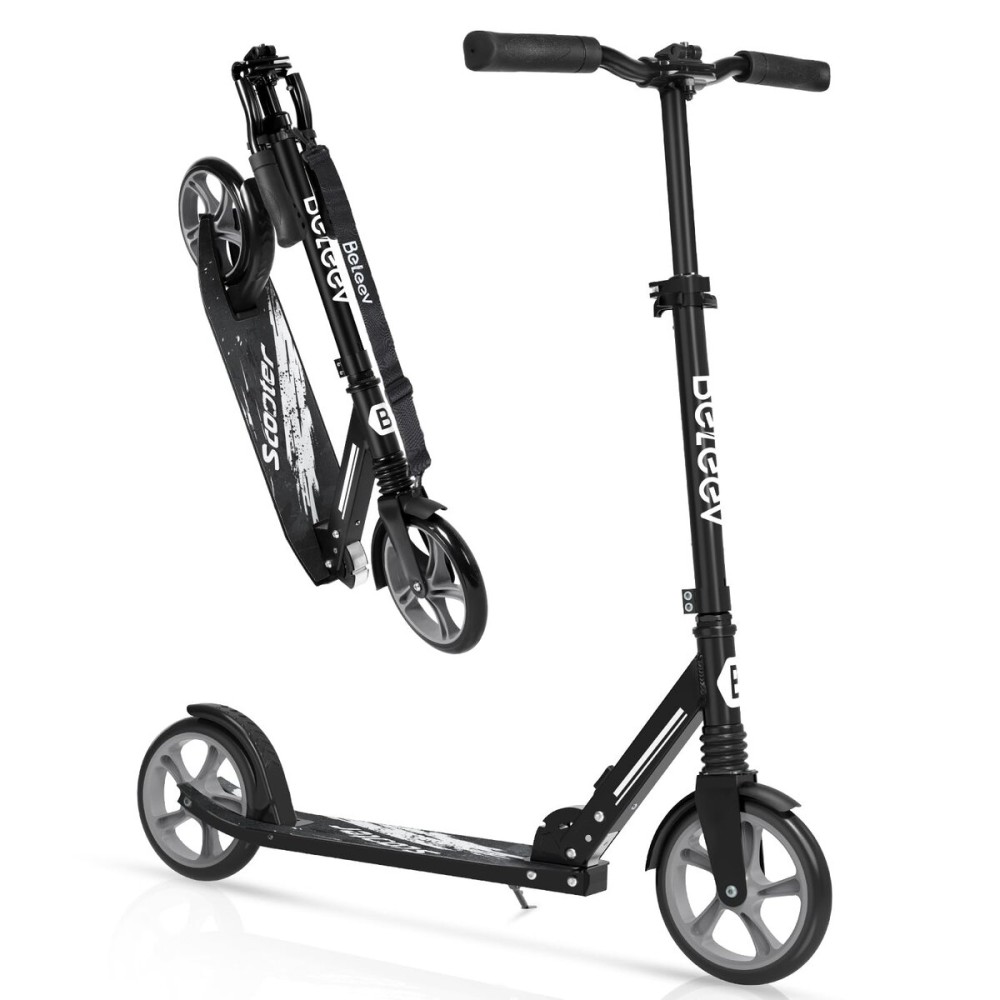 BELEEV V5 Scooters for Kids 6 Years and up, Folding Kick Scooter 2 Wheel for Adults Teens, 4 Adjustable Handlebar, 230mm Big Wheels, Lightweight Sports Commuter Scooter, up to 220lbs(Dark Black)