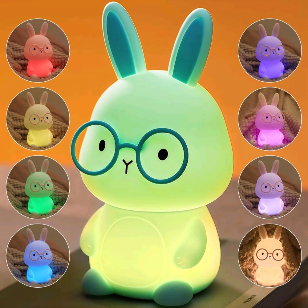 FAMIDUO Bunny Night Light, Rabbit Lamp for Kids, Rechargeable LED Nightlight for Easter Gift,Silicone Bedside Lamp with Touch Color Changing,3 Levels Dimmable/Timmer Nursery Bedroom Light,Room Decor