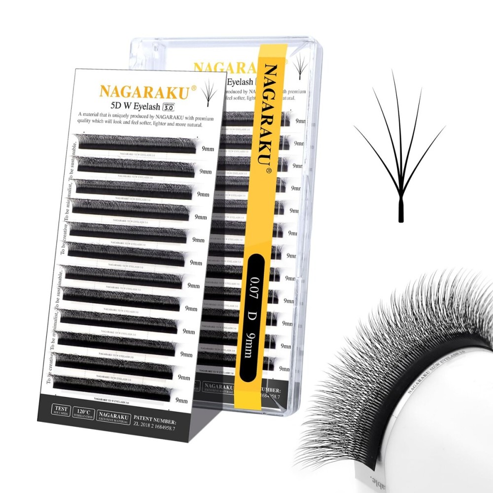 NAGARAKU 5D W Shape Eyelash Extension VERSION 3.0 lash Supplies Natural Soft Volume 0.07mm D curl 9mm Premade Fans PBT Matte Black Cluster W Lash Easy Fanning False Lashes yy Lashes Wheat Spike Shape