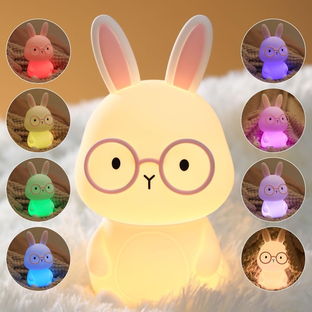 Bunny Lamp for Kids ,Rabbit Night Light with Color Changing, Rechargeable LED Nightlight for Easter Gift,Silicone Bedside Touch Lamp ,3 Levels Dimmable /Timmer Nursery Bedroom Light, Baby Room Decor