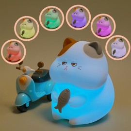 FAMIDUO Greedy Cat Night Light for Kids, 3 Levels Dimmable Cute Kitty Nursery Nightlight with Touch Color Change, Squishy Silicone Rechargeable Bedside Lamp for Baby/Pregnant Mom/Elderly/Adults