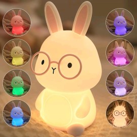 FAMIDUO Bunny Night Light, Rabbit Lamp for Kids, Rechargeable LED Nightlight for Easter Gift,Silicone Bedside Lamp with Touch Color Changing,3 Levels Dimmable/Timmer Nursery Bedroom Light,Room Decor