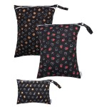 ALVABABY 3 Cloth Diaper Wet Dry Bags Waterproof Reusable with Two Zippered Pockets Travel Beach Pool Daycare Soiled Baby Items Yoga Gym Bag for Swimsuits or Wet Clothes Small Medium Large 3L-SML10