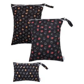 ALVABABY 3 Cloth Diaper Wet Dry Bags Waterproof Reusable with Two Zippered Pockets Travel Beach Pool Daycare Soiled Baby Items Yoga Gym Bag for Swimsuits or Wet Clothes Small Medium Large 3L-SML10