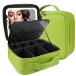 MOMIRA Travel Makeup Bag Cosmetic Bag Makeup Organizer Bag with Lighted Mirror, Adjustable Brightness in 3 Color Scenarios, Waterproof Makeup Train Case, Gift for Women - Grass Green