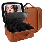 MOMIRA Travel Makeup Bag Cosmetic Bag Makeup Organizer Bag with Lighted Mirror, Adjustable Brightness in 3 Color Scenarios, Waterproof Makeup Train Case, Gift for Women - Tangerine Brown