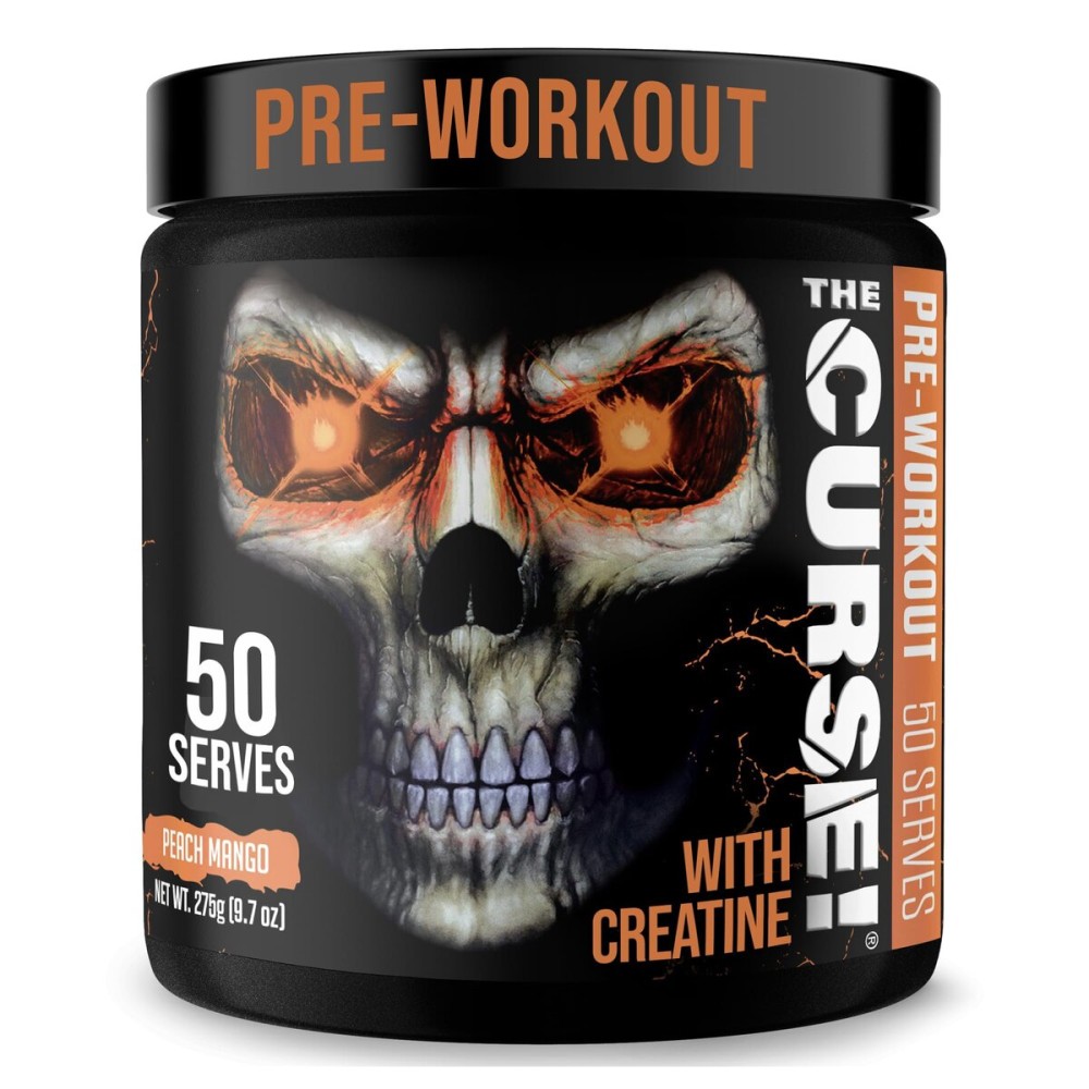 JNX SPORTS The Curse! Pre Workout Powder for Men & Women, Caffeine, Beta-Alanine, Creatine, L-Citrulline, 50 Servings, Peach Mango Flavor - Boost Energy, Strength & Focus