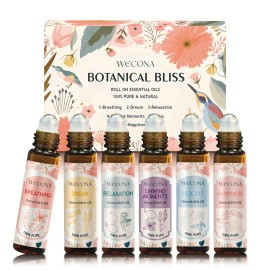 Wecona Aromatherapy Essential Oil Roll-On Set - 6x10ml Essential Oil Blends with Roller Bottles, Portable Essential Oils for Diffusers for Home,Relaxing Gift for Women & Men