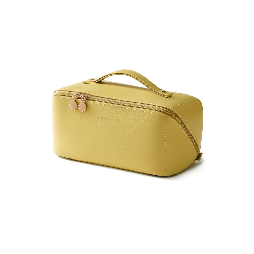 EACHY Travel Makeup Bag,Large Capacity Cosmetic Bags for Women,Portable Pouch Open Flat Toiletry Bag Make up Organizer with Divider and Handle