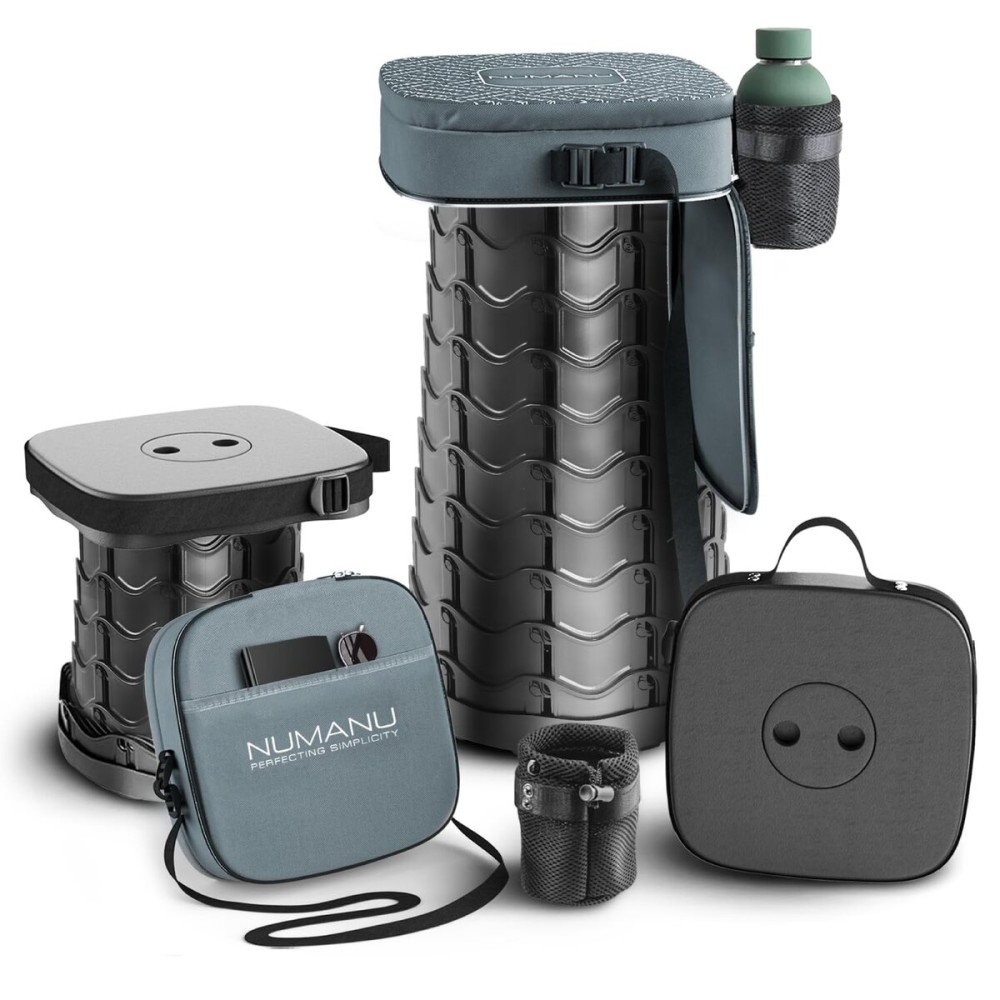 NUMANU 2025 Upgraded Collapsible Stool & 3IN1 Cushioned Carry Bag, Max 620lbs, 18 Height Adjustable Portable Stool Retractable Telescoping Seat, Foldable Camping Stool for Adults or Footrest (Square)