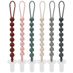 6-Pack Silicone Pacifier Clips for Babies, Safe Teething Beads, Rust-Free Holders, Baby Boy and Girl Essentials, Newborn Must-Have Accessories, BPA-Free