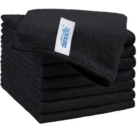 HOMEXCEL Black Microfiber Cleaning Cloth, 8 Pack Cleaning Towels for Kitchen, Lint Free, Scratch-Free, Highly Absorbent, and Reusable Cleaning Rags for House, Window and Glass, Cars, 11.5 X11.5 inch