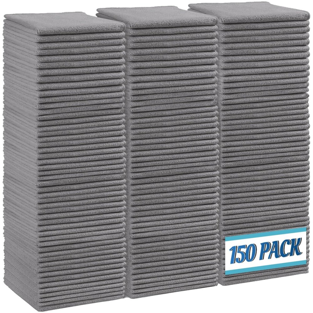 HOMEXCEL Grey Microfiber Cleaning Cloth,150 Pack Cleaning Rags, Cleaning Towels,11.5X11.5 Shop Towels