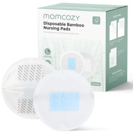 Momcozy Bamboo Disposable Nursing Pads, Advanced Blue Core for Ultra-Absorbent, Leakproof & 3D Design, Biodegradable for Sensitive Skin, Individually Wrapped, 120 Count