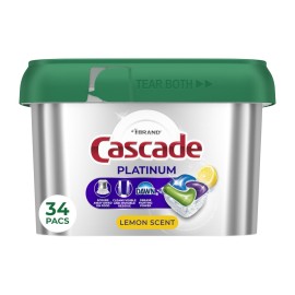 Cascade Platinum Dishwasher Pods, Dishwasher Detergent, Dish Detergent Soap, Lemon, 34 Count