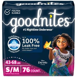 Goodnites Girls\' Bedwetting Underwear, Size S/M (43-68 lbs), 76 Ct (2 Packs of 38), Packaging May Vary