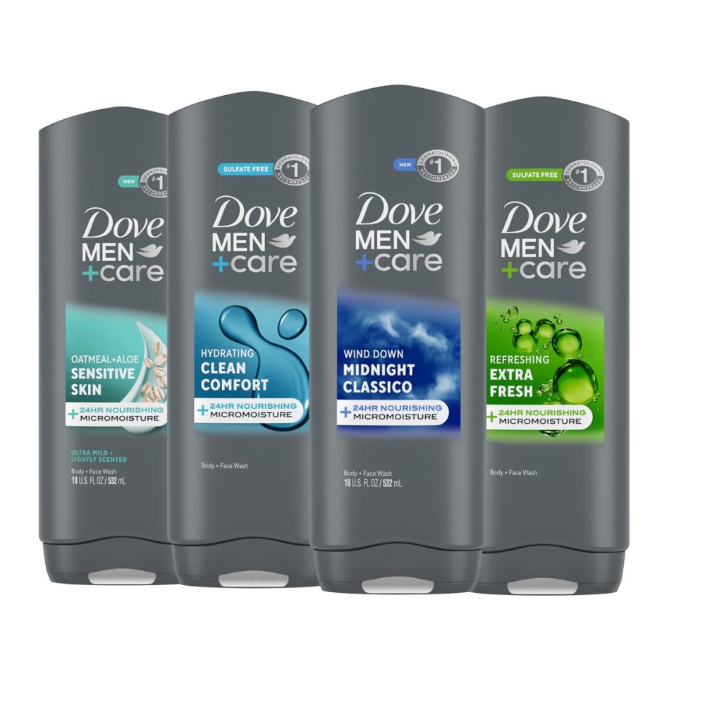 DOVE MEN + CARE Body wash Mixed 4 count For Hydrated, Smooth Skin 18 fl oz