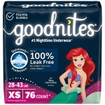 Goodnites Girls\' Nighttime Bedwetting Underwear, Size Extra Small (28-43 lbs), 76 Ct (2 Packs of 38), Packaging May Vary