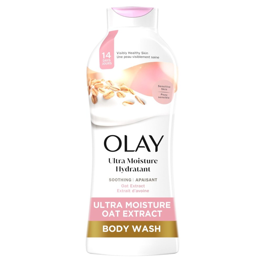 Olay Body Wash for Women, Ultra Moisture, For Sensitive Skin, Soothing Formula, 24hr Moisturizing, Hydrating & Refreshing, B3 Vitamin Complex, Free of Parabens & Phthalates, Oat Extract Scent,22 fl oz