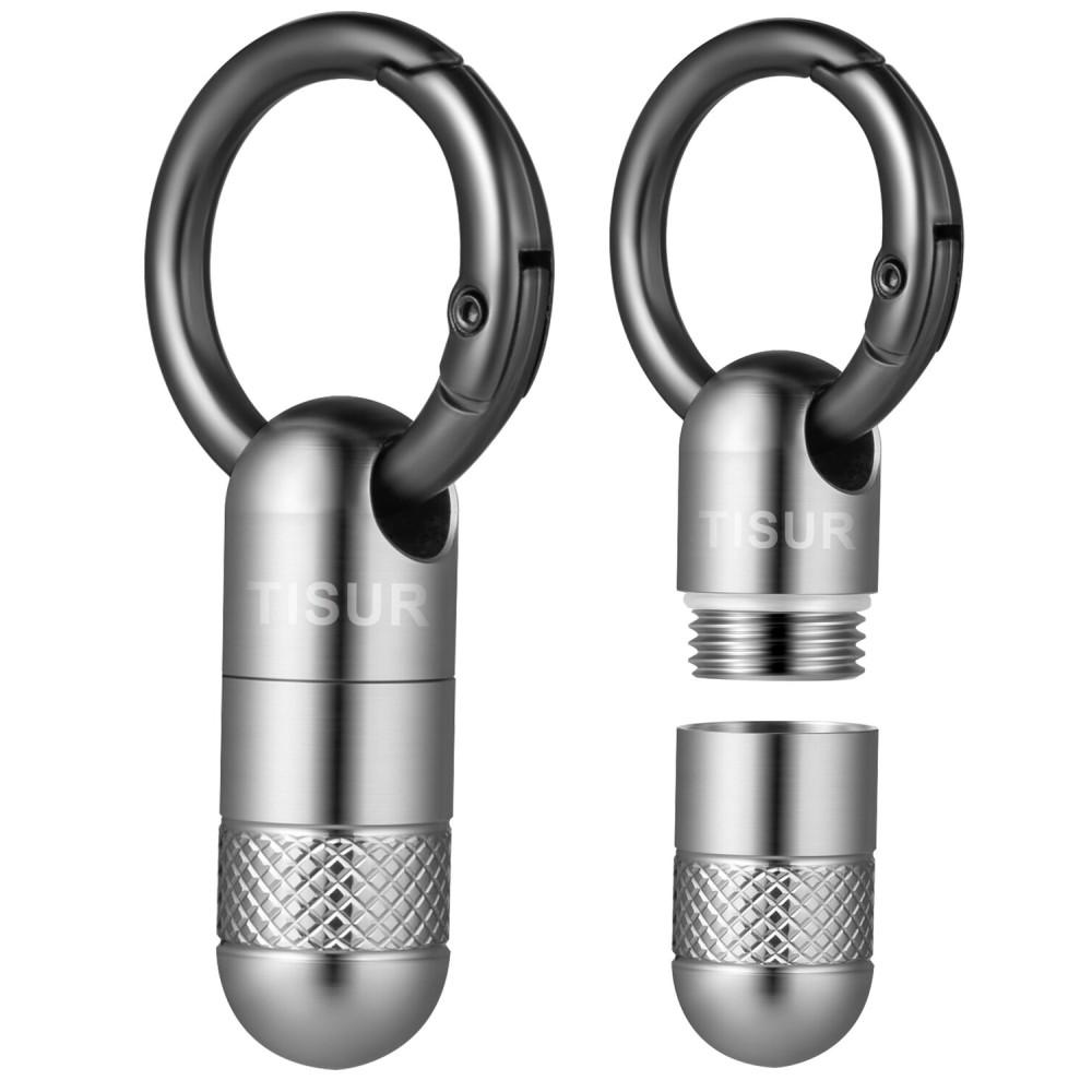 TISUR Small Keychain Pill Holder, Titanium Pill Case Waterproof Pill Fob for Travel Purse Pocket, Portable Pill Container Box Pill Organizer Tube (Upgrade Tiny 2pcs)