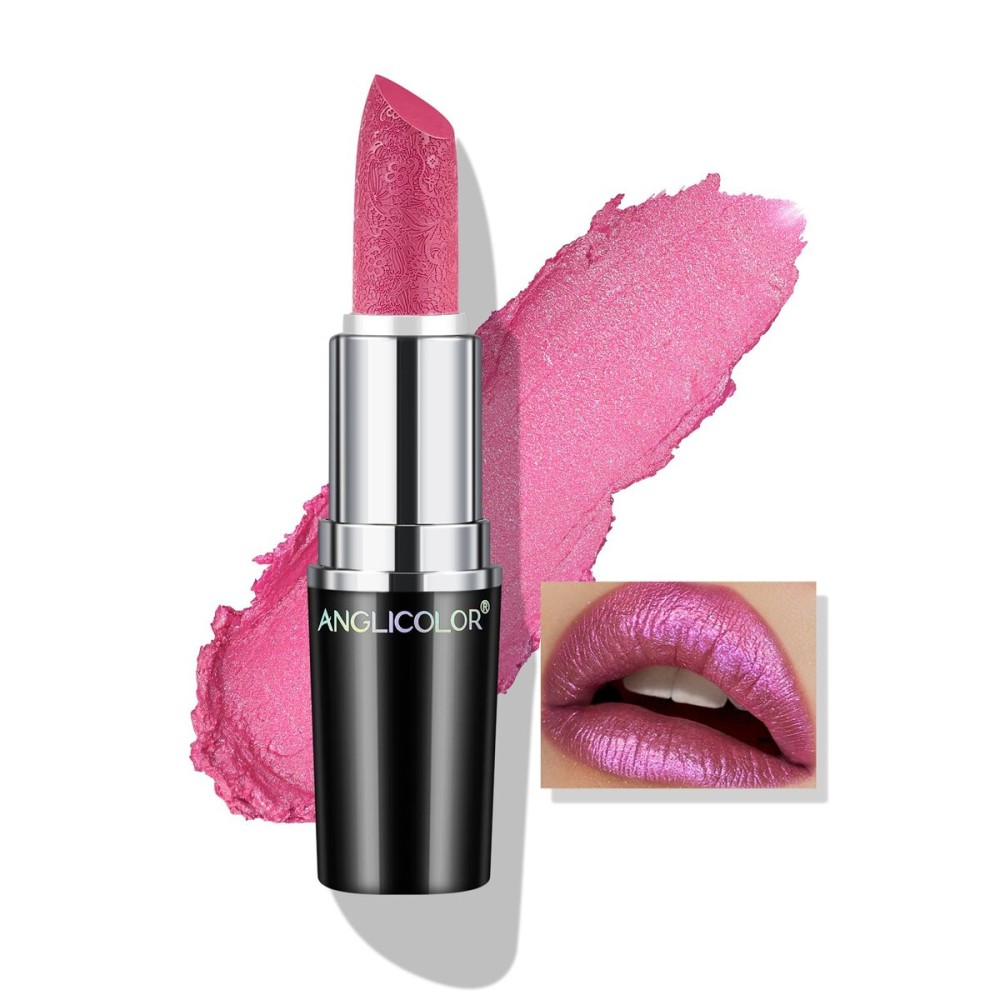 Anglicolor Glitter Metallic Pink Purple Lipstick,High Impact Lipcolor,Lightweight Hydrating Formula Smooth and Non-Sticky,Violet Lipstick For Women,Full-Coverage Lip Makeup(06 RED VIOLET, 4g)